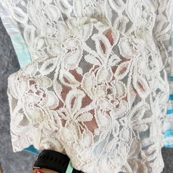 Vtg Express Y2K Burnout Tank Top Lace Back Yellow Teal Blue Stripes Womens XS - Picture 4 of 10